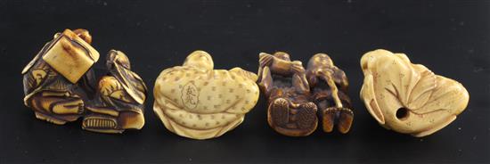 Four Japanese ivory netsuke, 19th / early 20th century, 3.5cm - 4cm